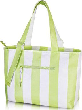 Women's Green Stripes Pool Bags with Wet Compartment Lightweight Tote for Work